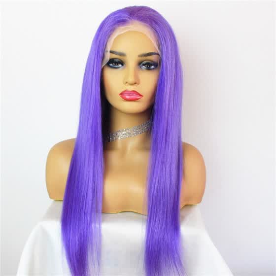 Shop Bowin Purple Color Lace Front Human Hair Wigs With Pre