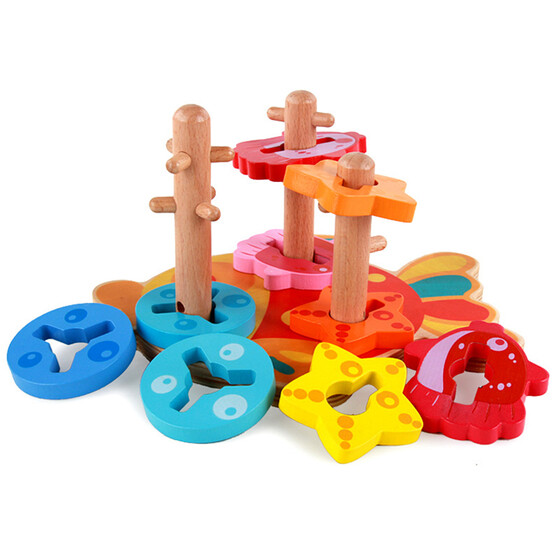 Wooden Puzzle Toys Educational Kids Toddler Learning Building Stacking Blocks