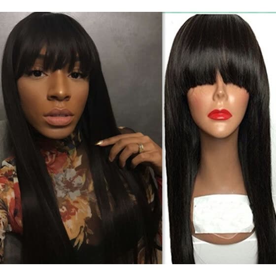 Shop Best Straight Full Lace Human Hair Wigs With Full Bangs For