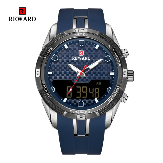 REWARD 63095 Male Quartz Digital Movt Watch Silicone Strap Fashion Wristwatch