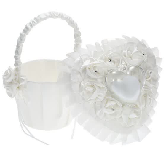 Shop 7 7 Inches White Heart Ring Bearer Pillow And Satin Flower