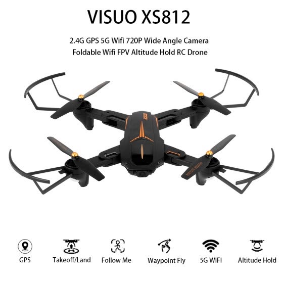VISUO XS812 2.4G GPS 5G Wifi 1080P Wide Angle Camera Foldable Wifi FPV Altitude Hold RC Drone