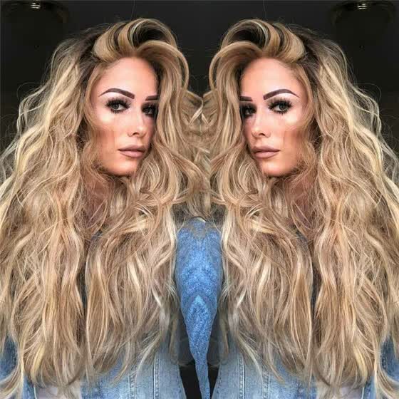 Shop Amazing Highlight Long Hair Wigs Brown Blonde Wavy Curly Full