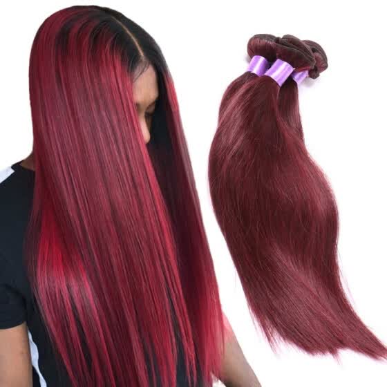 Shop Pre Colored Hair Weave Wine Red Human Hair Bundles 3pc