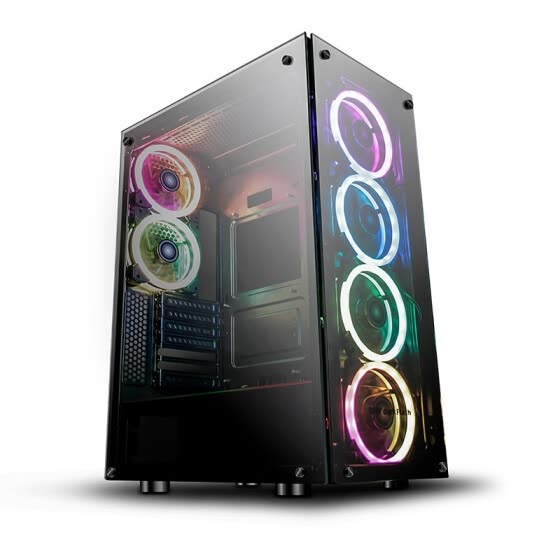darkFlash Phantom Black ATX Mid-Tower Desktop Computer Gaming Case USB 3.0 Ports Tempered Glass Windows with 6pcs 120mm LED DR12 RGB Fans Pre-Installed