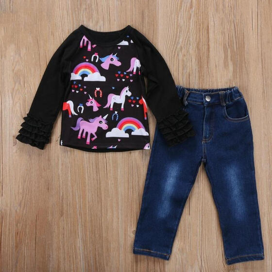 Kids Baby Girls Autumn Outfits Unicorn Tracksuit Clothes T-shirt Tops+Pants 2PCS