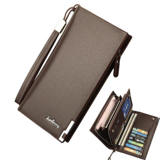 Men/'s Long Bifold Zipper Leather Wallet Billfold Wallet Purse Checkbook Clutch