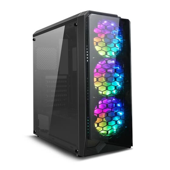 darkFlash Water Square 5 Black ATX Mid-Tower Desktop Computer Gaming Case USB 3.0 Ports Acrylic Windows with 3pcs LED Fans Pre-Installed