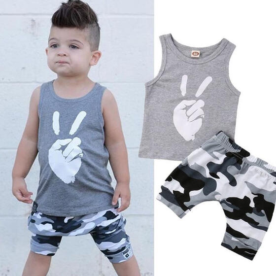 New Toddler Kids Baby Boys Tops T-shirt Camo Short Pants 2Pcs Outfits Set Clothe