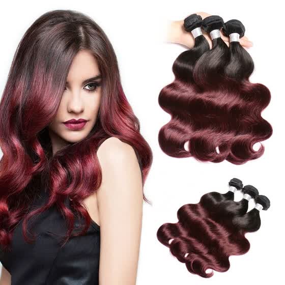 Shop Brazilian Hair Weave Bundles 1b 99j Burgundy Red Ombre Human