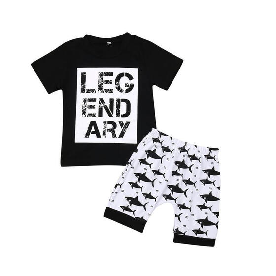 Black Newborn Baby Boys Outfits Short Sleeve T-shirt Tops+Pants Clothes Set
