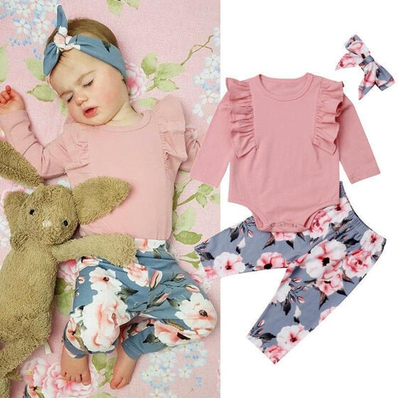 Toddler Baby Girls Floral Romper Clothes Bodysuit Jumpsuit Shorts Pant with Headband 3PCS Outfits Set