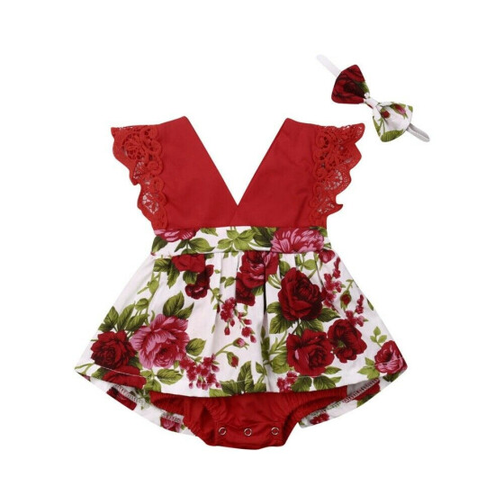 US Newborn Baby Girl Flower Ruffle Romper Bodysuit Jumpsuit Outfit Clothes 0-24m