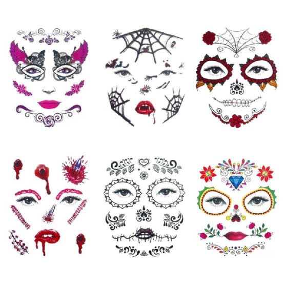 Shop 6pcs Set Horror Face Eye Temporary Tattoo Stickers For