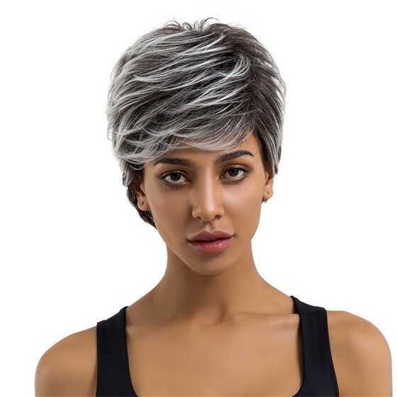 Shop Element Synthetic Hair Dark Roots Ombre Grey Wig 6 Inch