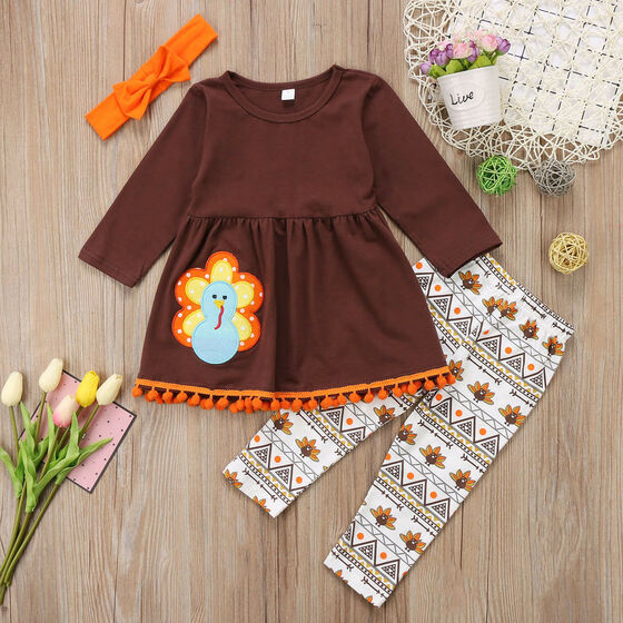 2PCS Toddler Kid Baby Girl Ruffle Tops Long Pants Outfit Clothes Summer Holiday