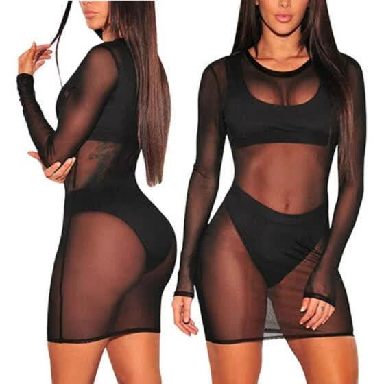 Shop Us Women Long Sleeve Sheer Lace Bikini Cover Up Summer