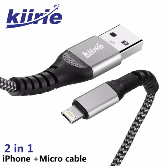 Kiirie 2 in 1 iPhone +Micro Charging USB Cable 1Pack(1M/3.3FT) Charging Cord with Reversible Connector