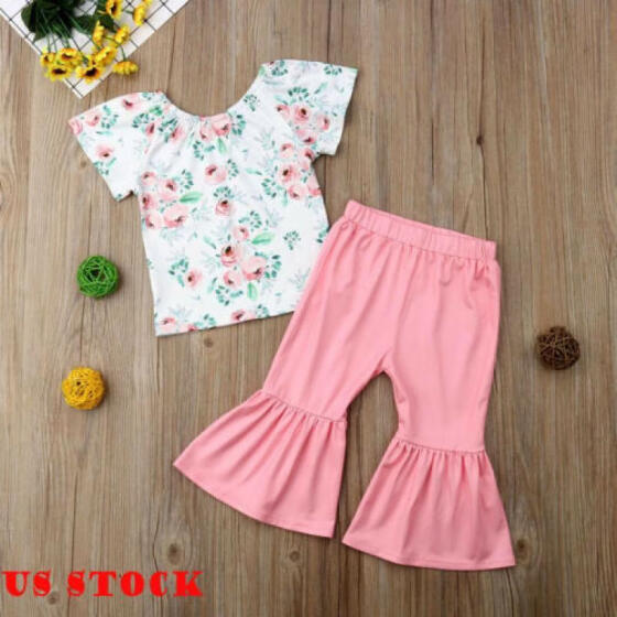 US Child Toddler Kids Girls Outfits Clothes Long T shirt Tops Dress+Pants Sets 