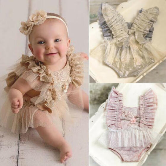 US Stock Newborn Baby Girl Ruffle Sleeve Romper Bodysuit Jumpsuit Sunsuit Outfit