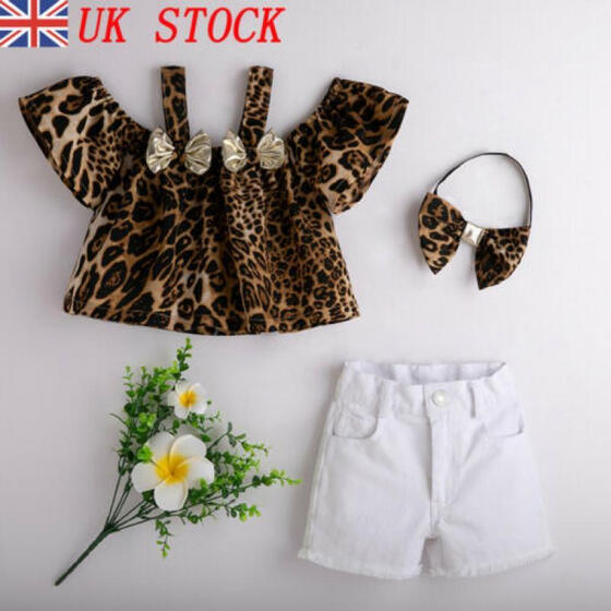 3PCS Toddler Kids Baby Girl Off Shoulder Tops+Denim Shorts Pants+Headband Outfit