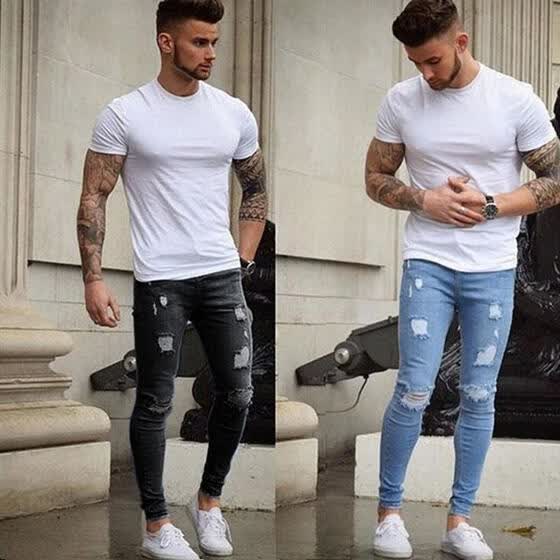 men's stretch ripped jeans