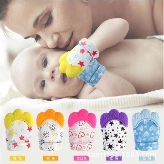 Baby Teether Silicone Mitts Teething Mitten Glove Candy Wrapper Sound Toy Gifts