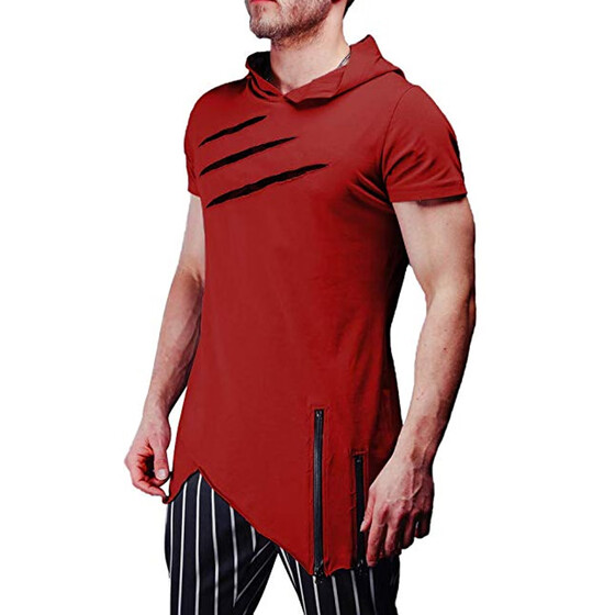 Fashion Men/'s Slim Fit Solid hooded Hoodie Short Sleeve Casual T-Shirt Tops