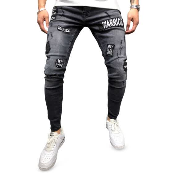 Pantalones Vaqueros Para Hombre Cintura Media Agujero Desgastado