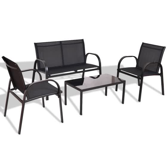 Shop 4 Pcs Patio Furniture Set With Glass Top Coffee Table Black