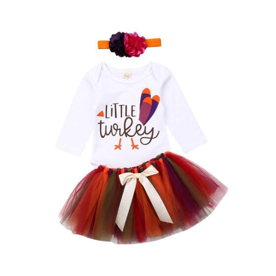 Infant Baby Girls Outfits My First Thanksgiving Long Sleeve Romper Tutu Dress+Headband Clothes Sets