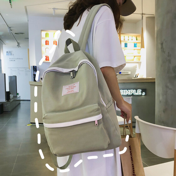 Color : Blue Junior High School Student Bag Korean Version of The Simple Double Shoulder Backpack Travel Shopping Nylon Backpack 