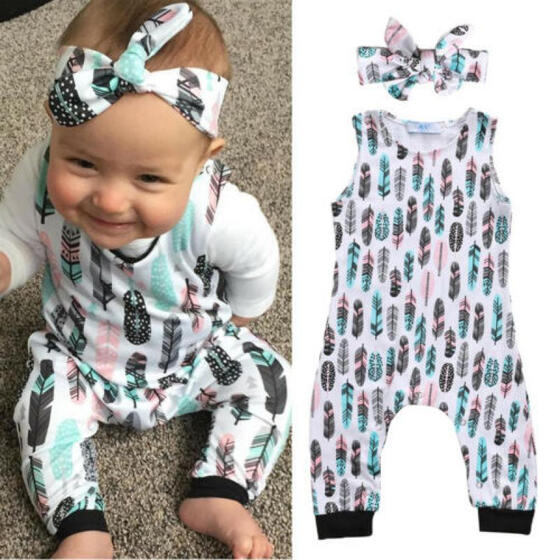 US Newborn Kids Baby Girl Boy Feather Romper Jumpsuit Home Outfit Autumn Clothes