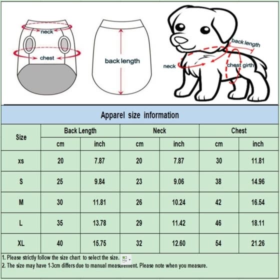 Dog T Shirt Size Chart