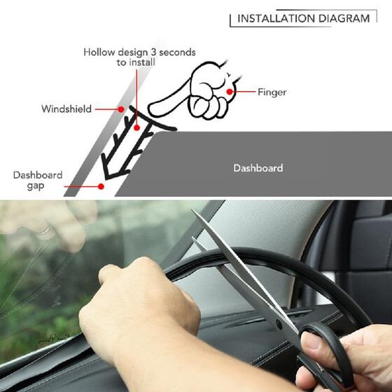 Black Rubber Seal Strip For Car Dashboard Windshield Soundproof Dustproof 1.6M