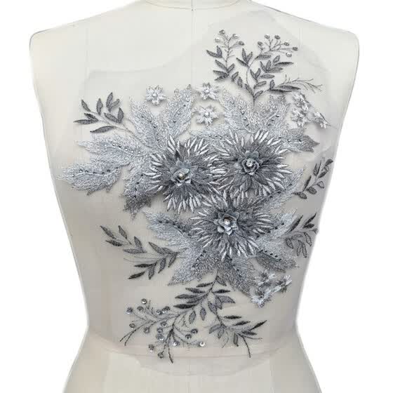 Shop Lace Rhinestone Applique Gray 3d Fabric Lace Patch Manual To