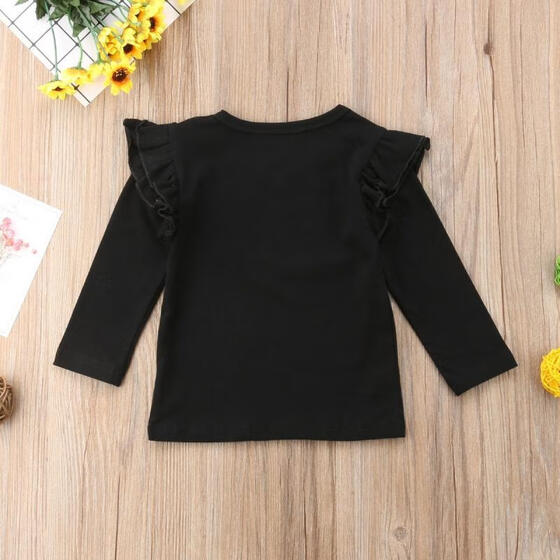 Baby Girl Toddler Kid Long Sleeve Tops Tee Clothes Solid Color Blouse T-shirt