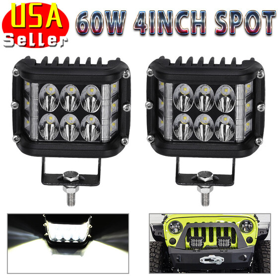 2x 4/'/' Inch 90W Work Cube Side Shooter LED Light Bar Spot Flood Driving Fog Pod