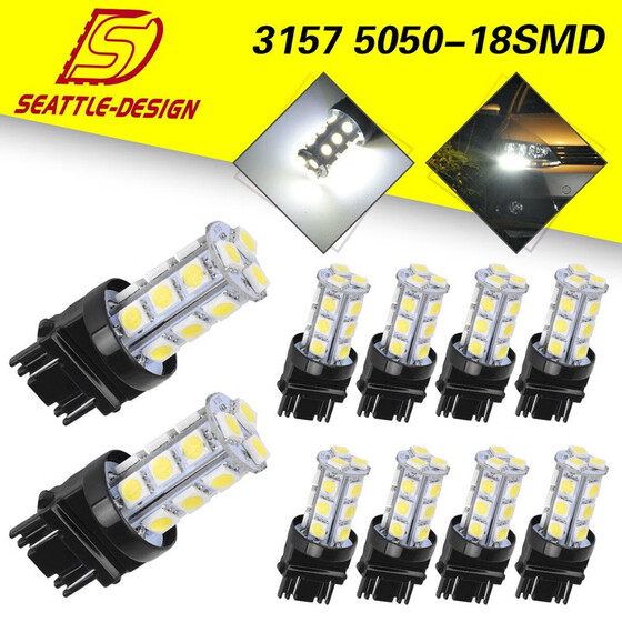 10 x 3157 White 18SMD 5050 Reverse Back Up Tail Brake Stop Turn LED Light Bulbs