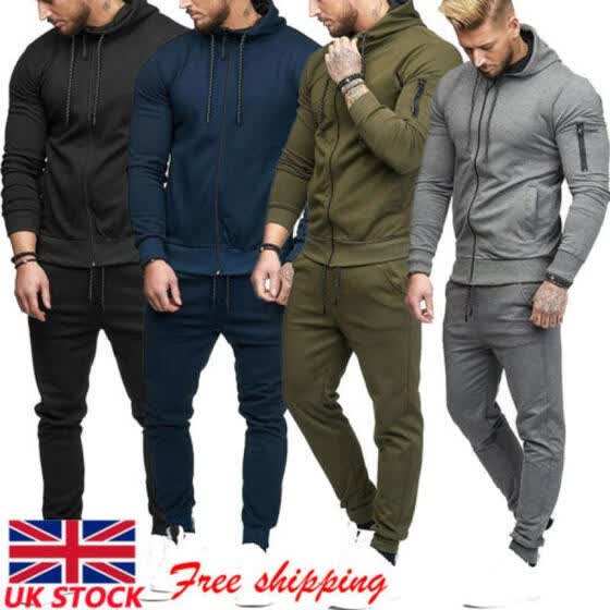 Men/'s Tracksuit Set Fleece Hoodie Top Bottoms Joggers Jogging Gym Trackies Suit