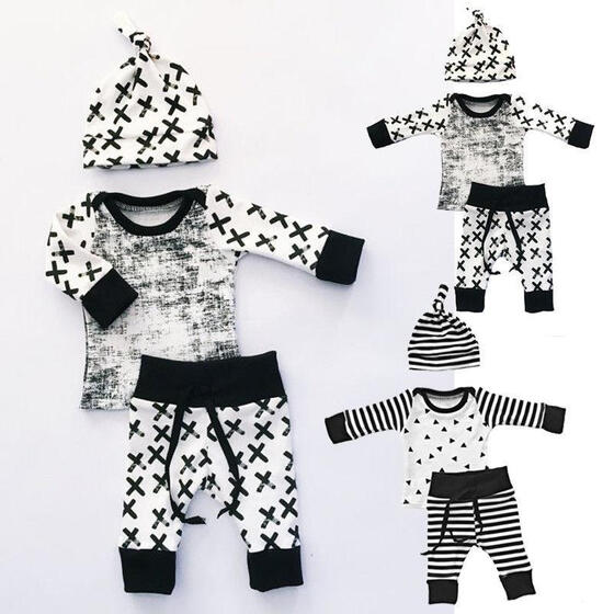 US 3PCS Stripe Baby Kid Boy Girl T-shirt Romper Leggings Long Pants Hat Outfit