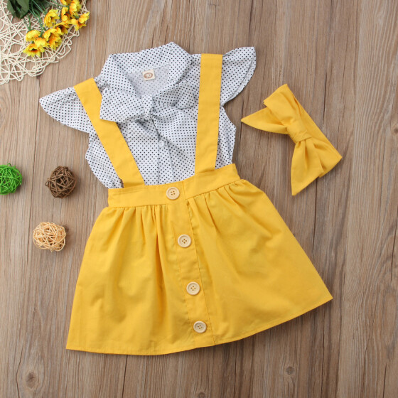 US Newborn Kid Baby Girl Clothes Yellow Romper Floral Skirts Summer Outfits Set