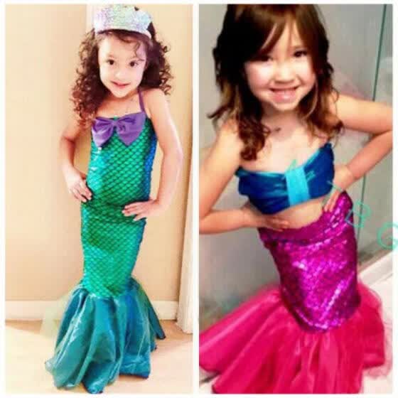 Kids Ariel Little Mermaid Set Girl Princess Dress Party Cosplay Costume YP