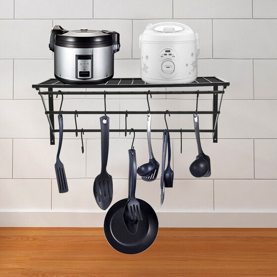 Metal Kitchen Shelf Folding Kitchen Wall Hanging Pot Rack With 10 Hooks Black Kitchen Dining Bar Patterer Kitchen Storage Organization