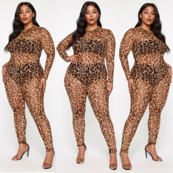 mesh leopard jumpsuit