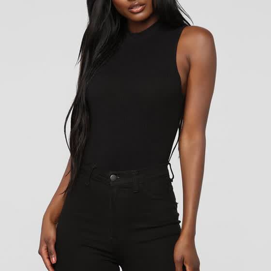 sleeveless turtleneck jumpsuit
