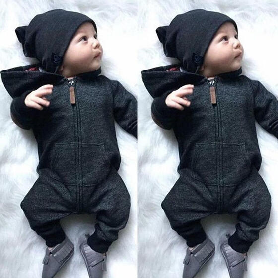 Newborn Infant Boy Girl Romper Hooded Baby Jumpsuit Bodysuit Outfits Clothes
