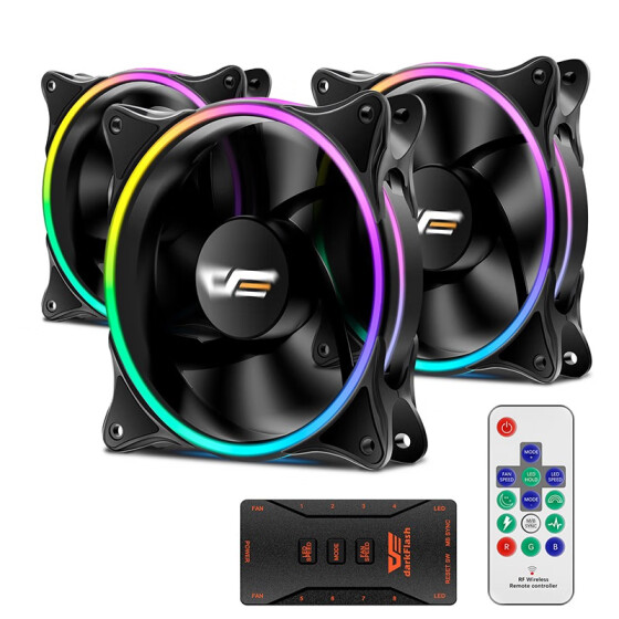 darkFlash MR12 3IN1 120mm RGB LED Case Fan for PC Cases CPU Cooling Fan Water Cooling Fan Addressable RGB Case Fan with Controller