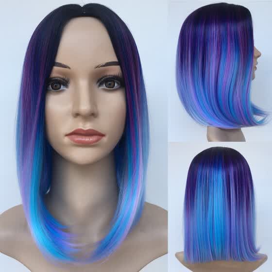 Shop Follure Fashion Synthetic Pretty Dyeing Gradient Bob Blue