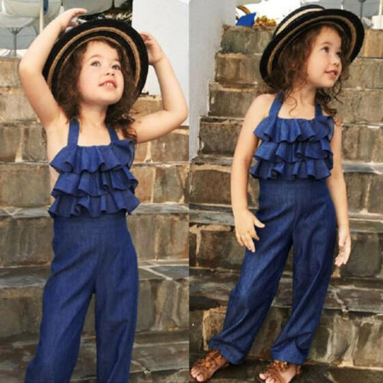Toddler Kids Baby Girls Casual Ruffled Romper Long Jumpsuit Playsuit Outfits UK